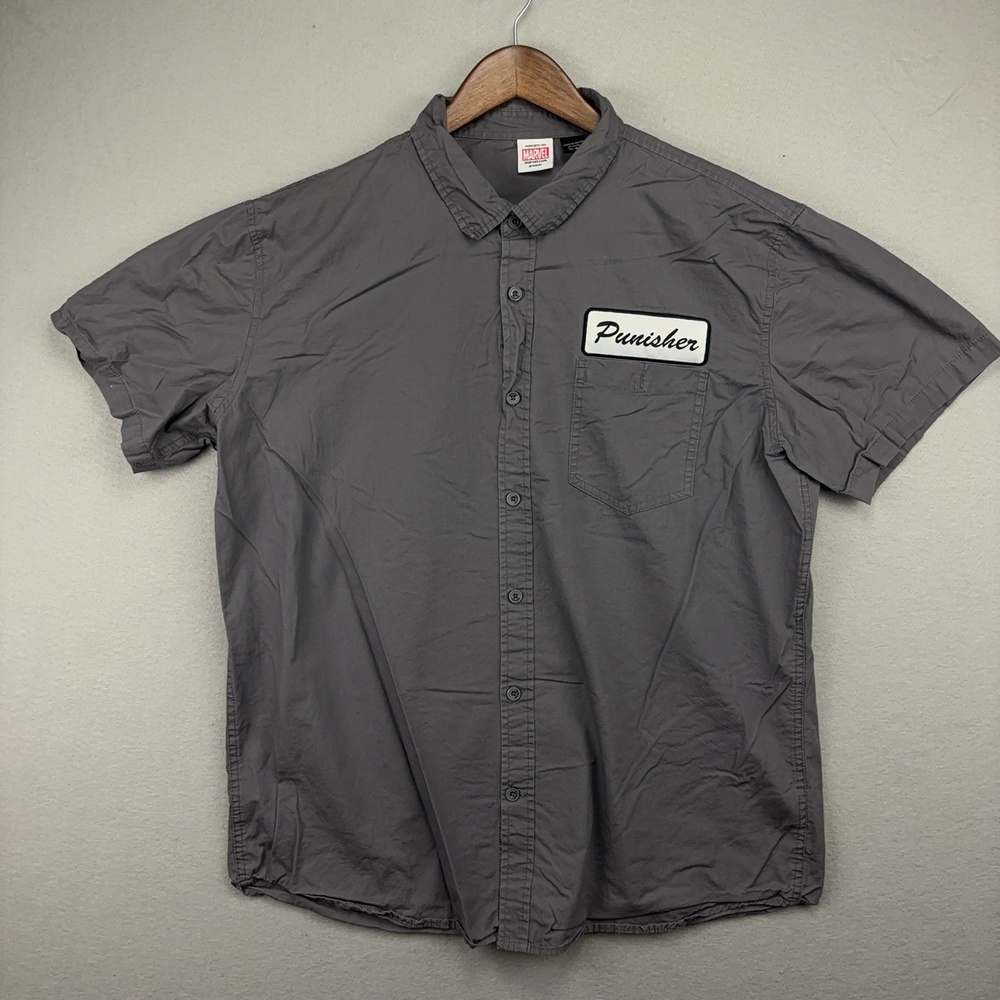 Marvel Shirt Mens XL Gray Punisher One Man Army Graphic Button-Up Short Sleeve